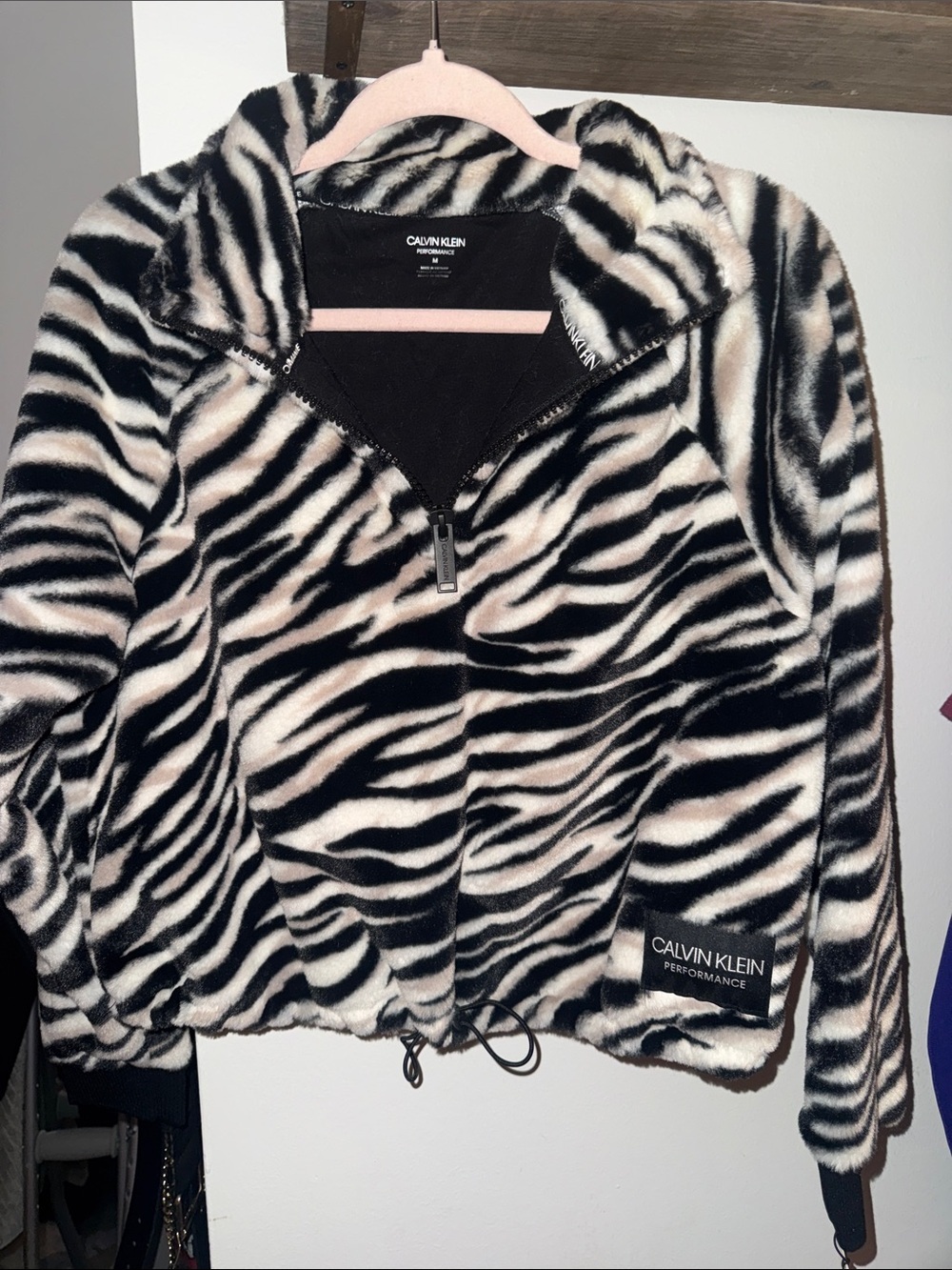 Calvin Klein Zebra Print Fleece Pullover - Black & White
